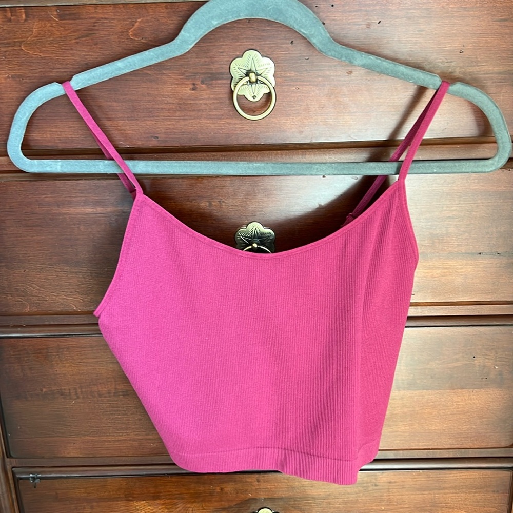 Wild Fable Pink Ribbed Adjustable Spaghetti Strap Cropped Camisole Tank NWOT